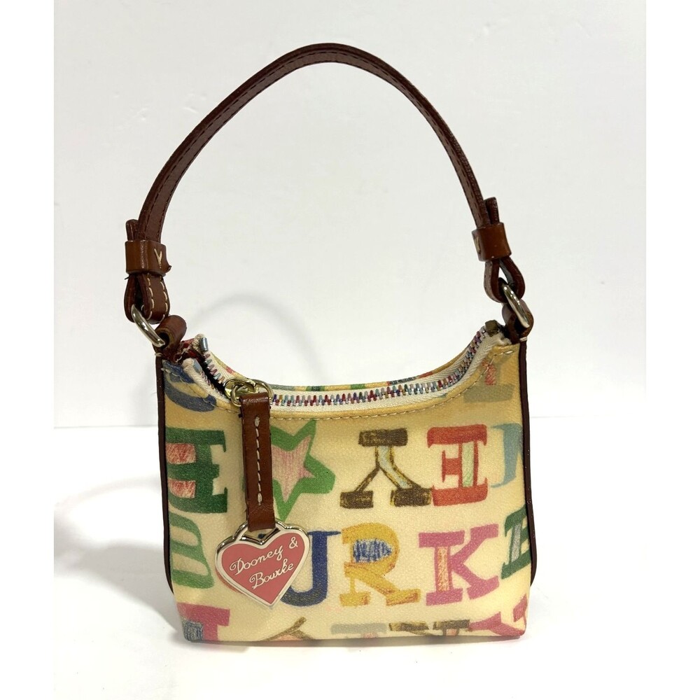 Dooney & Bourke Cream Multicolor Coated Canvas Leather Logo Mini Shoulder Bag